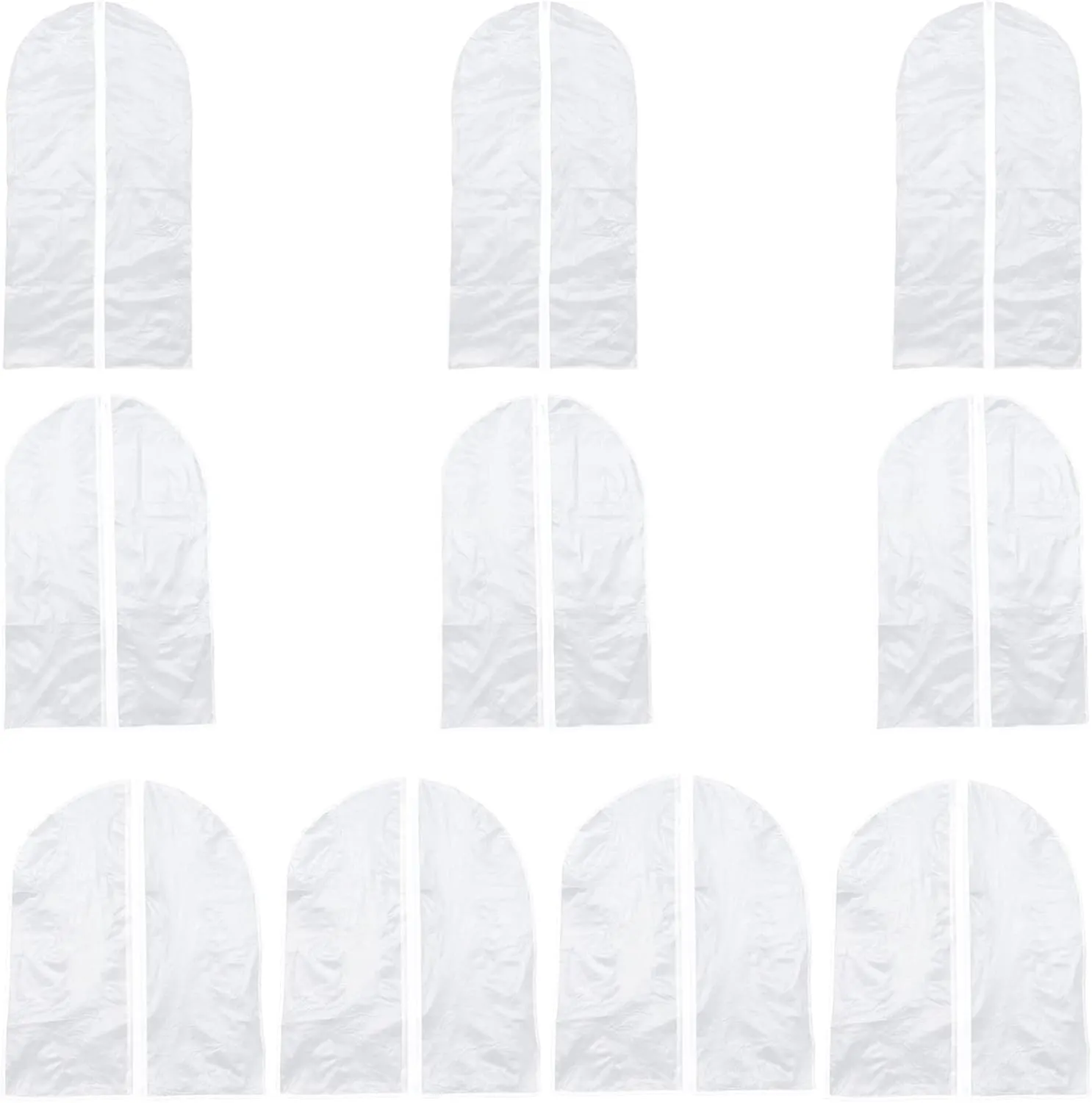 10-pack Peva Coating Bag Suit Cover Protective Cover Bag for Clothing White Zipper Translucent