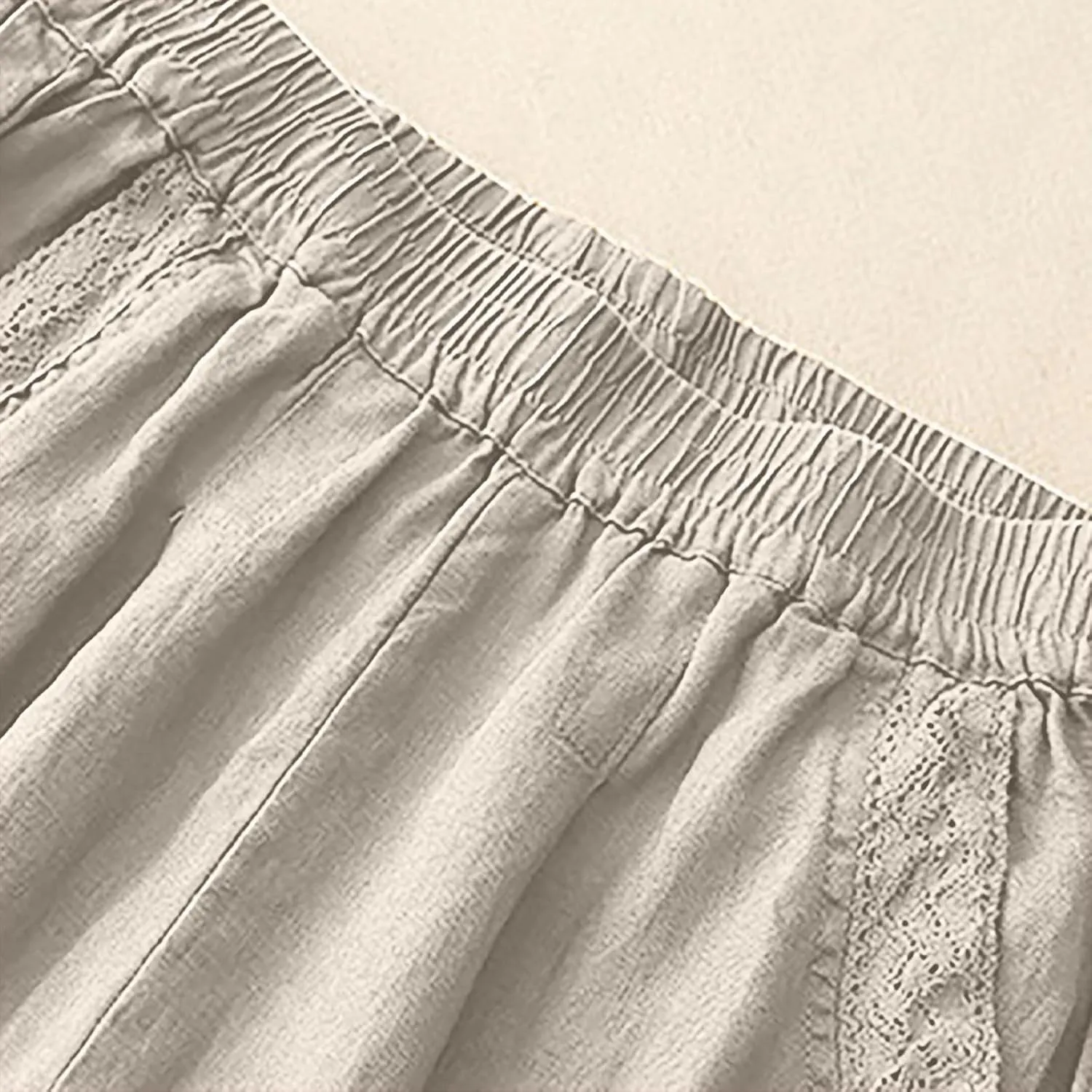 2025 Trendy Summer High Waisted Cotton Linen Pants for Women Casual Loose Solid Color Beach Wide Leg Long Trousers