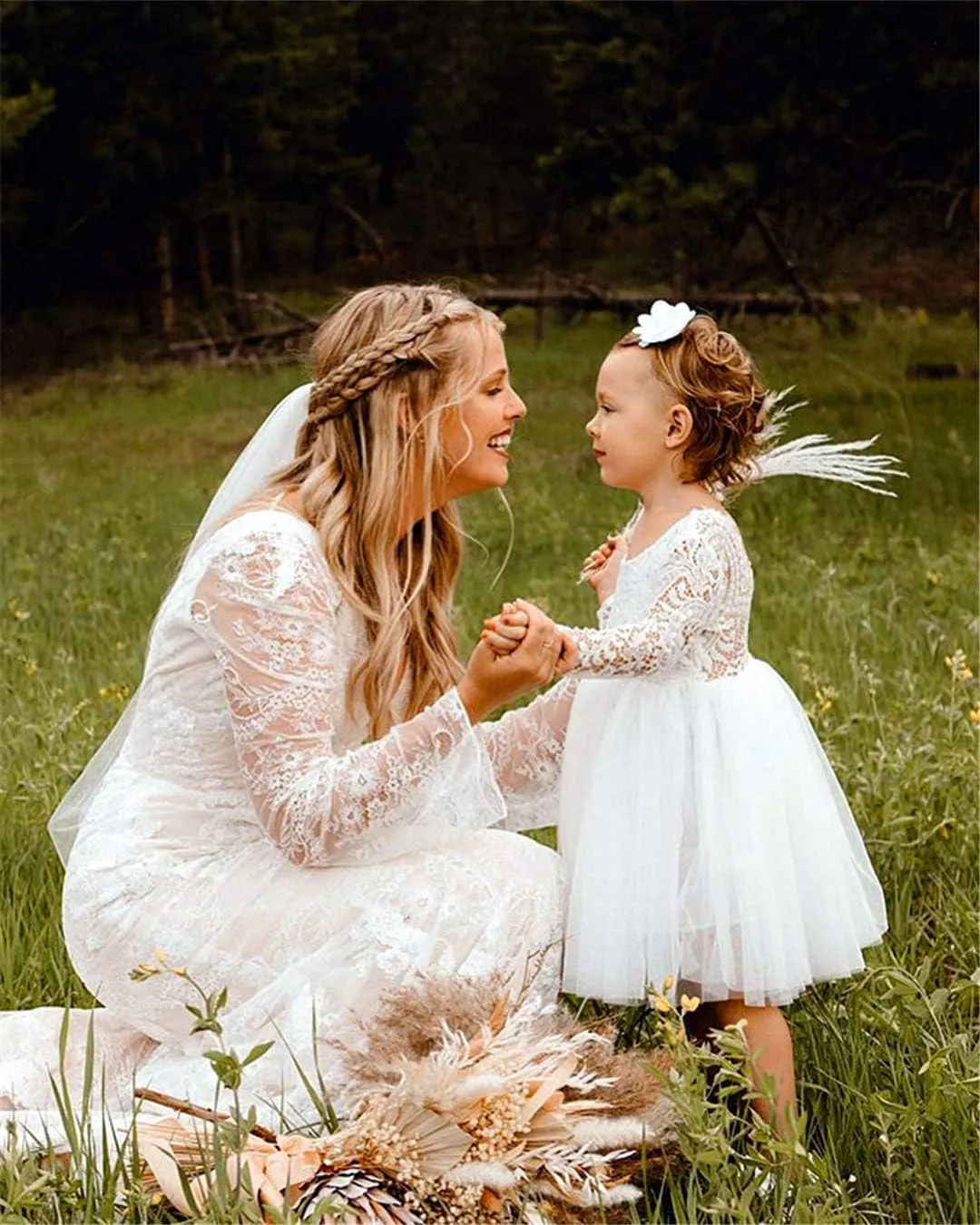 2Bunnies Girl Peony Lace Back A-Line Straight Tutu Tulle Party Flower Girl Dress