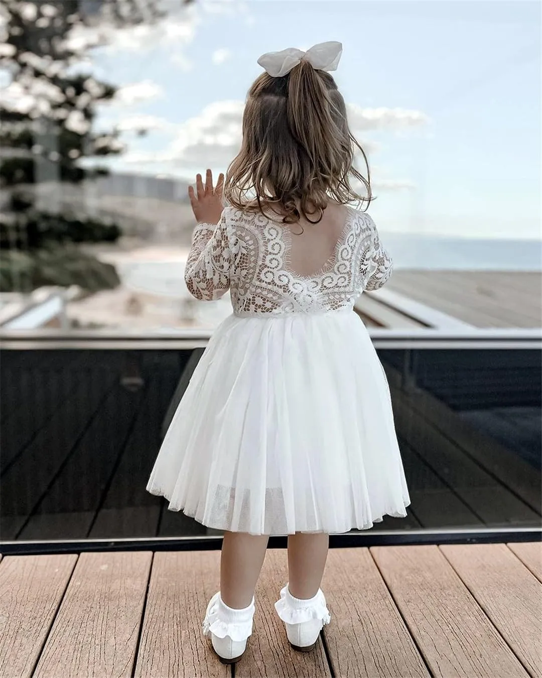 2Bunnies Girl Peony Lace Back A-Line Straight Tutu Tulle Party Flower Girl Dress