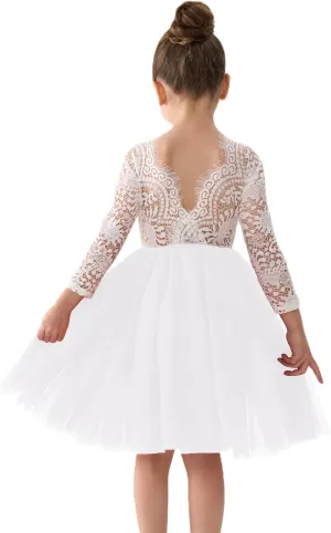 2Bunnies Girl Peony Lace Back A-Line Straight Tutu Tulle Party Flower Girl Dress