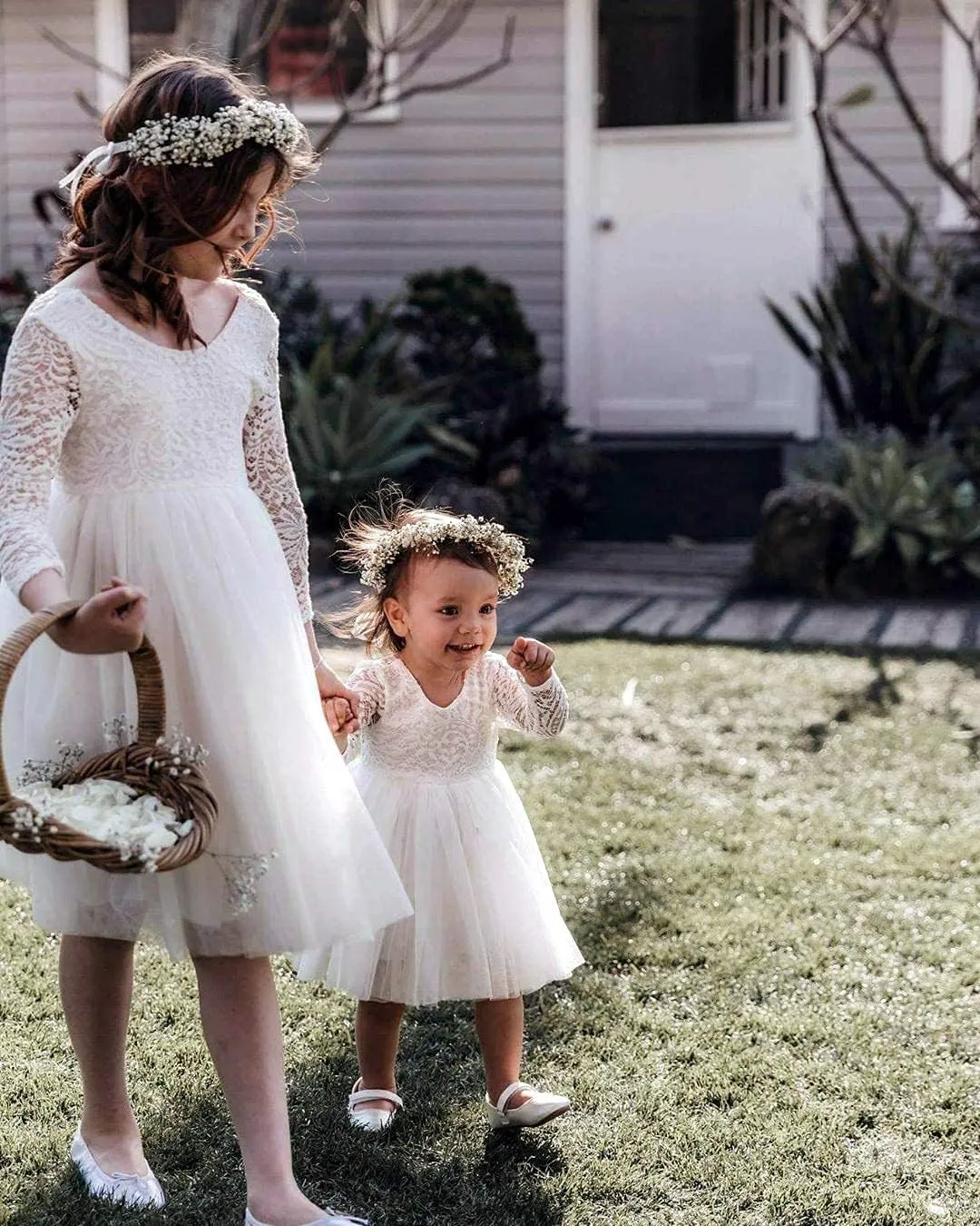 2Bunnies Girl Peony Lace Back A-Line Straight Tutu Tulle Party Flower Girl Dress