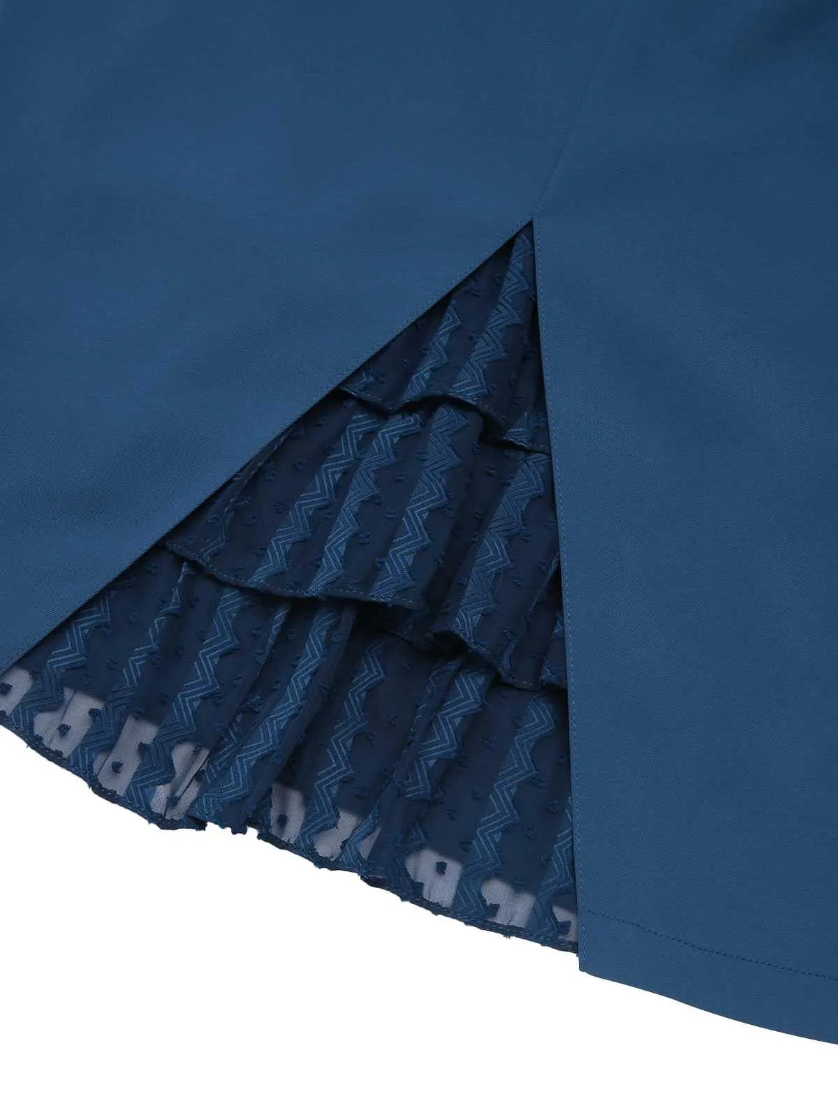 2PCS Navy Blue 1960s Stand Collar Shirt & Solid Wrap Skirts