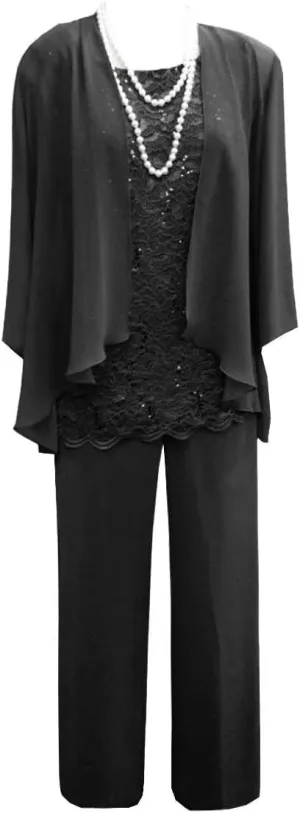 3 Piece Mother of The Bride Dress Pant Suit with Jacket Long Chiffon Formal Dresses for Women Wedding Guest