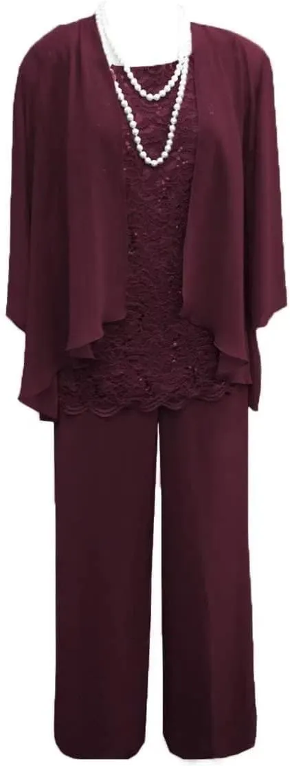 3 Piece Mother of The Bride Dress Pant Suit with Jacket Long Chiffon Formal Dresses for Women Wedding Guest