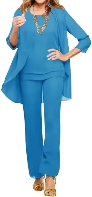 3 Pieces Mother of The Bride Pant Suits for Wedding Chiffon Pant Suits for Women Dressy Formal Outfit Sets