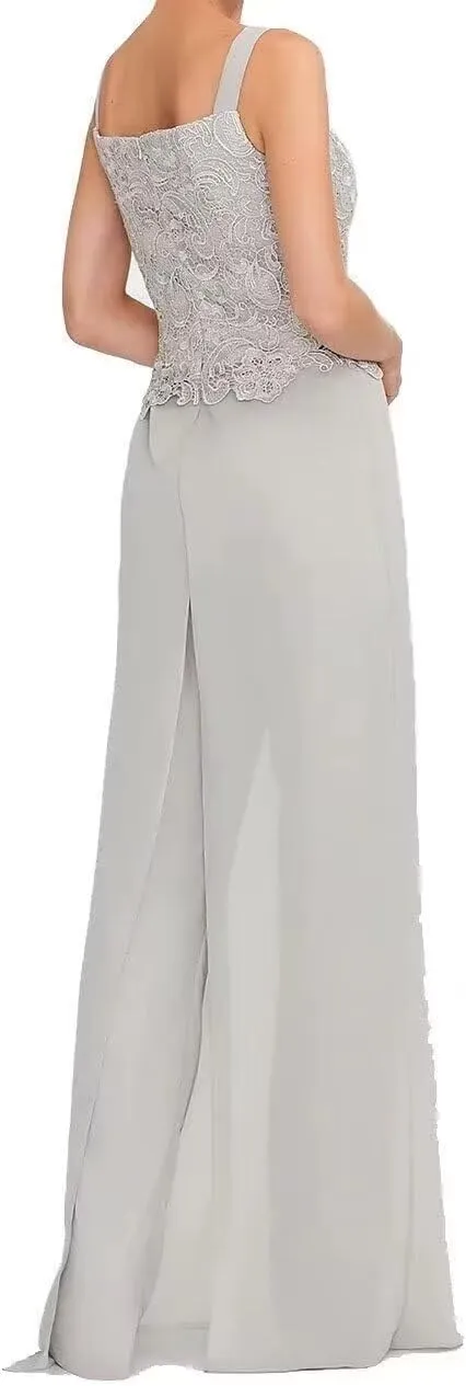 3 Pieces Mother of The Bride Pant Suits for Wedding Lace Chiffon Wedding Guest Outfit for Women