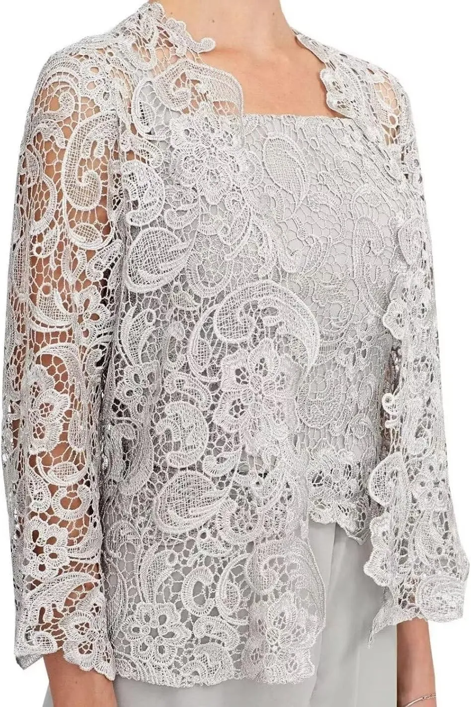 3 Pieces Mother of The Bride Pant Suits for Wedding Lace Chiffon Wedding Guest Outfit for Women