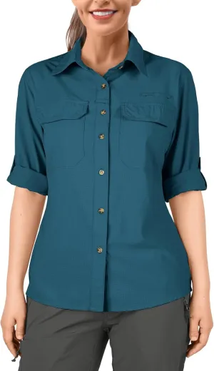 33,000ft Women's UPF 50 UV Sun Protection Shirt, Cool Quick Dry Long Sleeve Outdoor Fishing Hiking Safari Travel Shirt