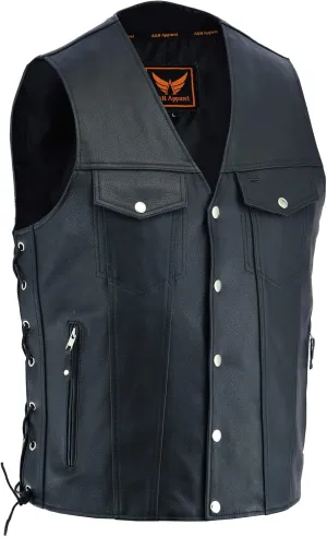 A&H Apparel Mens Genuine Cowhide Leather Vest Biker Vest Concealed Carry Durable Vest