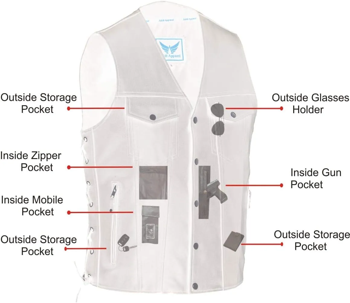 A&H Apparel Mens Genuine Cowhide Leather Vest Biker Vest Concealed Carry Durable Vest