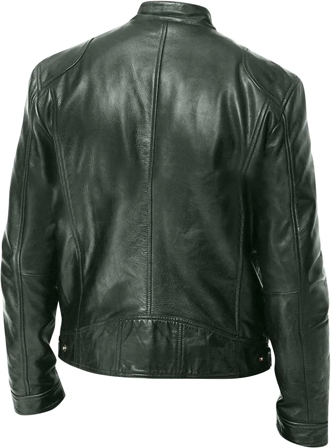 ADHOWBEW Mens Leather Jacket Stand Collar Windbreaker Zip Up Fashion Motorcycle Jackets