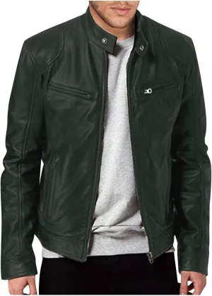 ADHOWBEW Mens Leather Jacket Stand Collar Windbreaker Zip Up Fashion Motorcycle Jackets