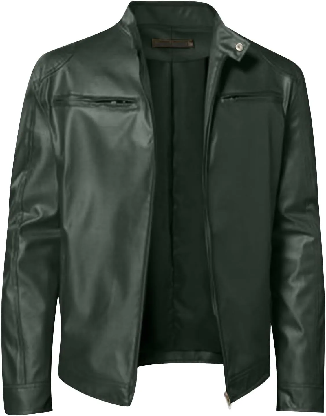 ADHOWBEW Mens Leather Jacket Stand Collar Windbreaker Zip Up Fashion Motorcycle Jackets