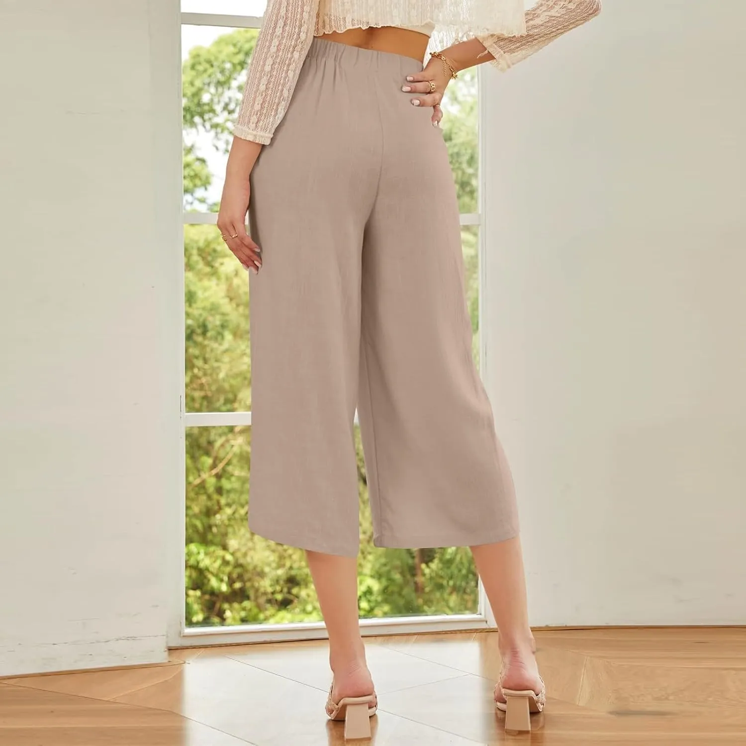 ADHOWBEW Wide Leg Linen Pants for Women Summer 2025 Cover Ups Work Slacks Flowy Palazzo Plus Size Dressy Lounge Trousers