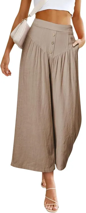 ADHOWBEW Wide Leg Linen Pants for Women Summer 2025 Cover Ups Work Slacks Flowy Palazzo Plus Size Dressy Lounge Trousers