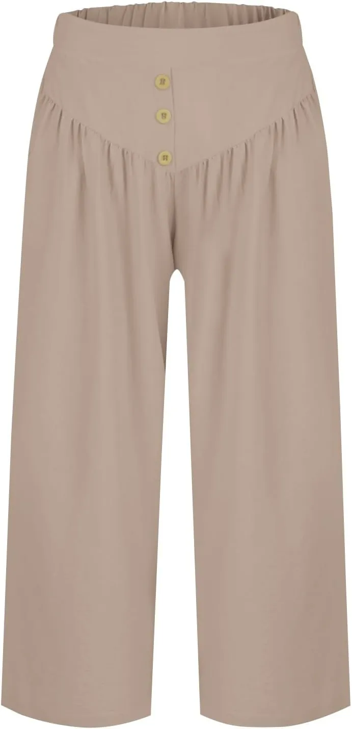 ADHOWBEW Wide Leg Linen Pants for Women Summer 2025 Cover Ups Work Slacks Flowy Palazzo Plus Size Dressy Lounge Trousers