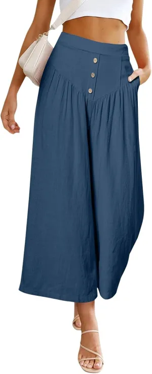ADHOWBEW Wide Leg Linen Pants for Women Summer 2025 Cover Ups Work Slacks Flowy Palazzo Plus Size Dressy Lounge Trousers