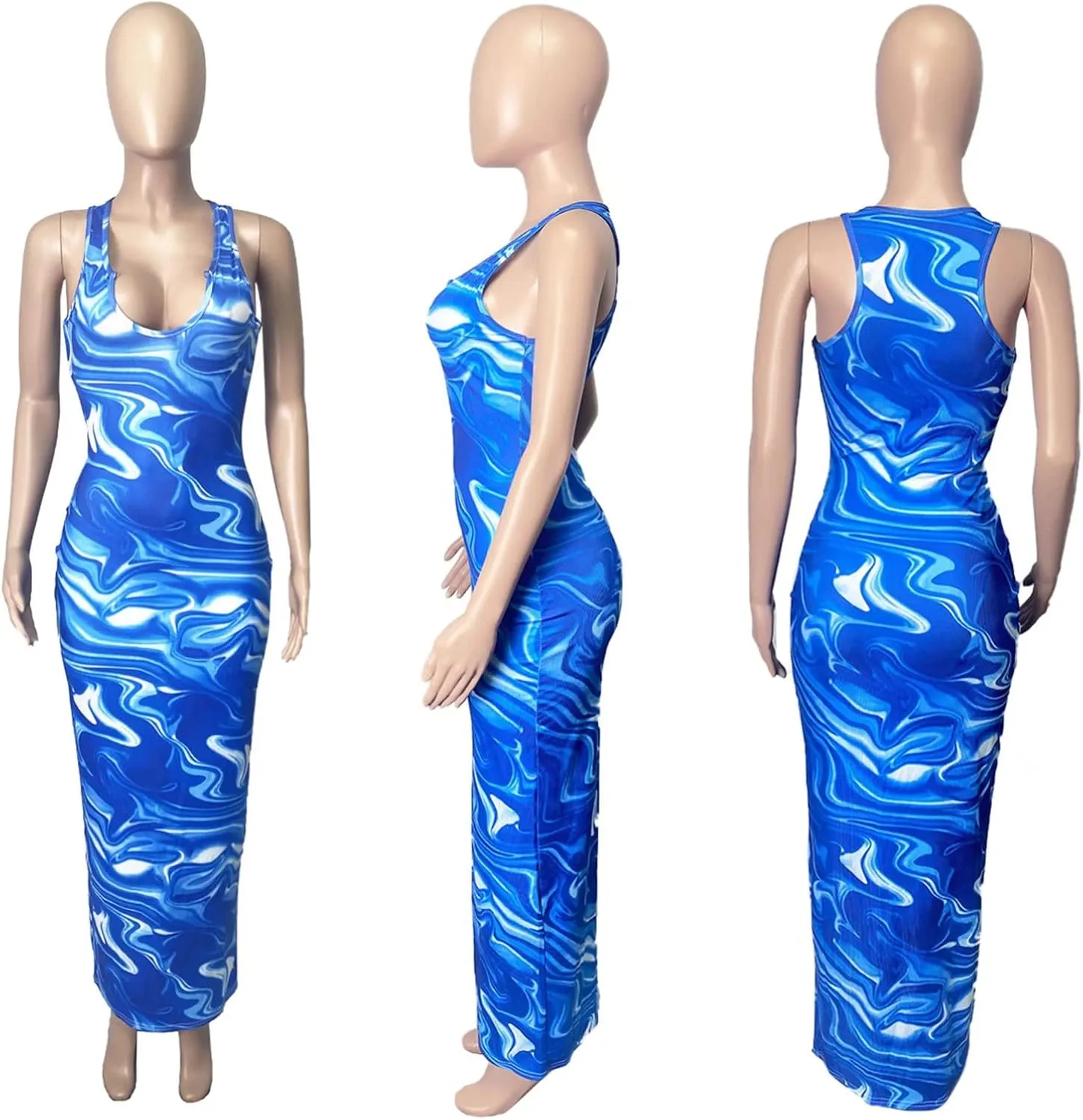 Adogirl Women's Sexy Summer Casual Slit Scoop Neck Ottoman Rib Club Beach Basic Long Bodycon Maxi Tank Dress Sun Dresses