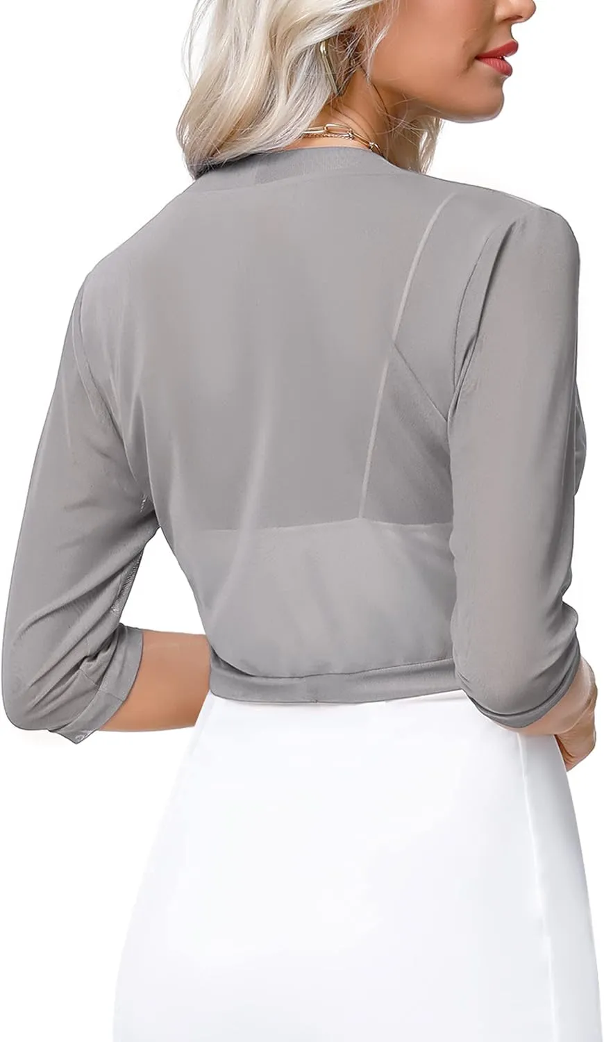 Aiboria Women 3/4 Sleeve Sheer Shrugs Open Front Mesh Bolero Cropped Cardigan S-XXL