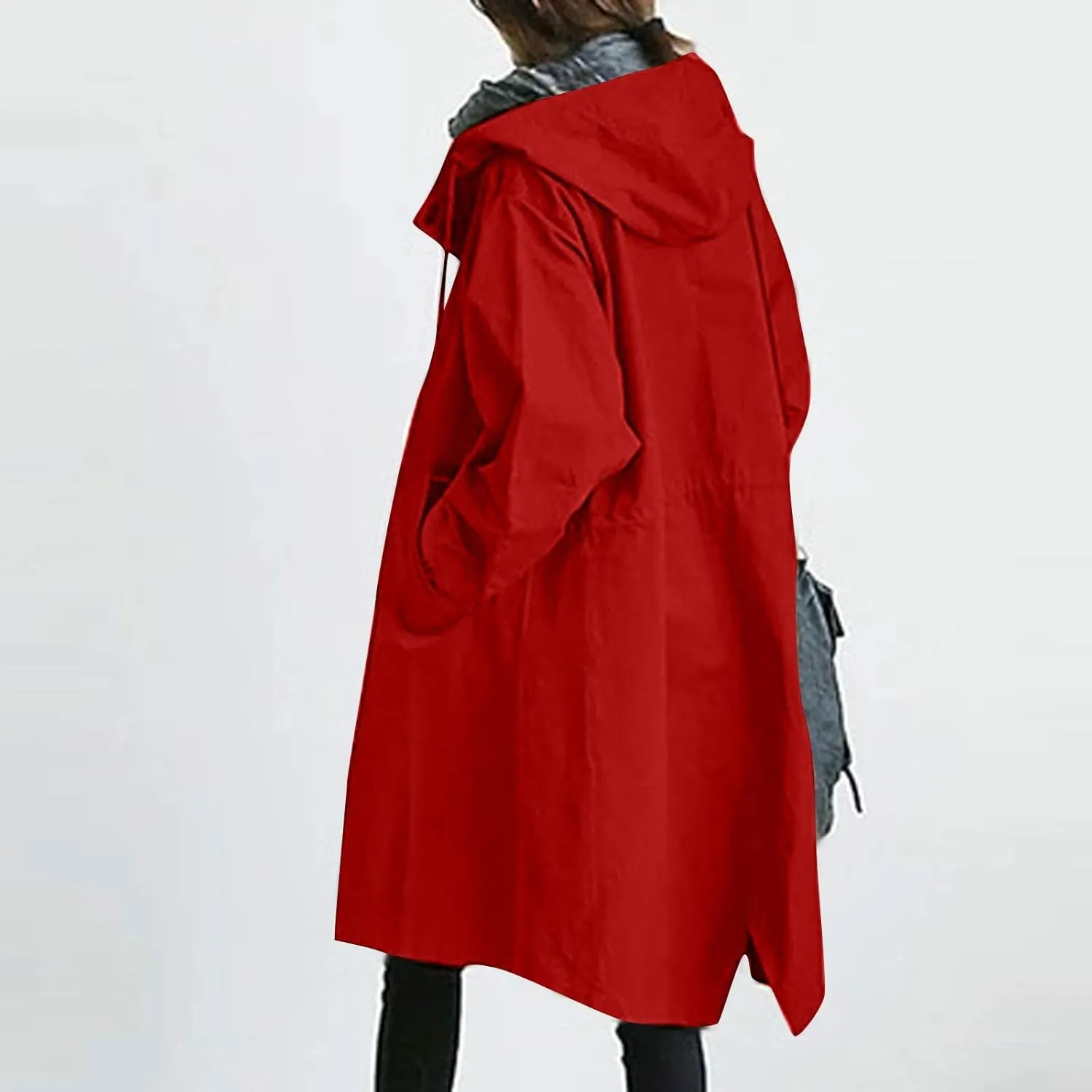 aihihe Women's Lightweight Hooded Trench Coat Outdoor Long Jacket Plus Size Button Up Windbreaker Outerwear with Pockets
