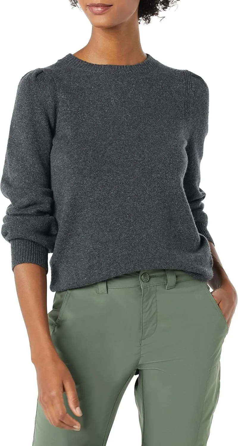 Amazon Essentials Women's Soft Touch Pleated Shoulder Crewneck Sweater