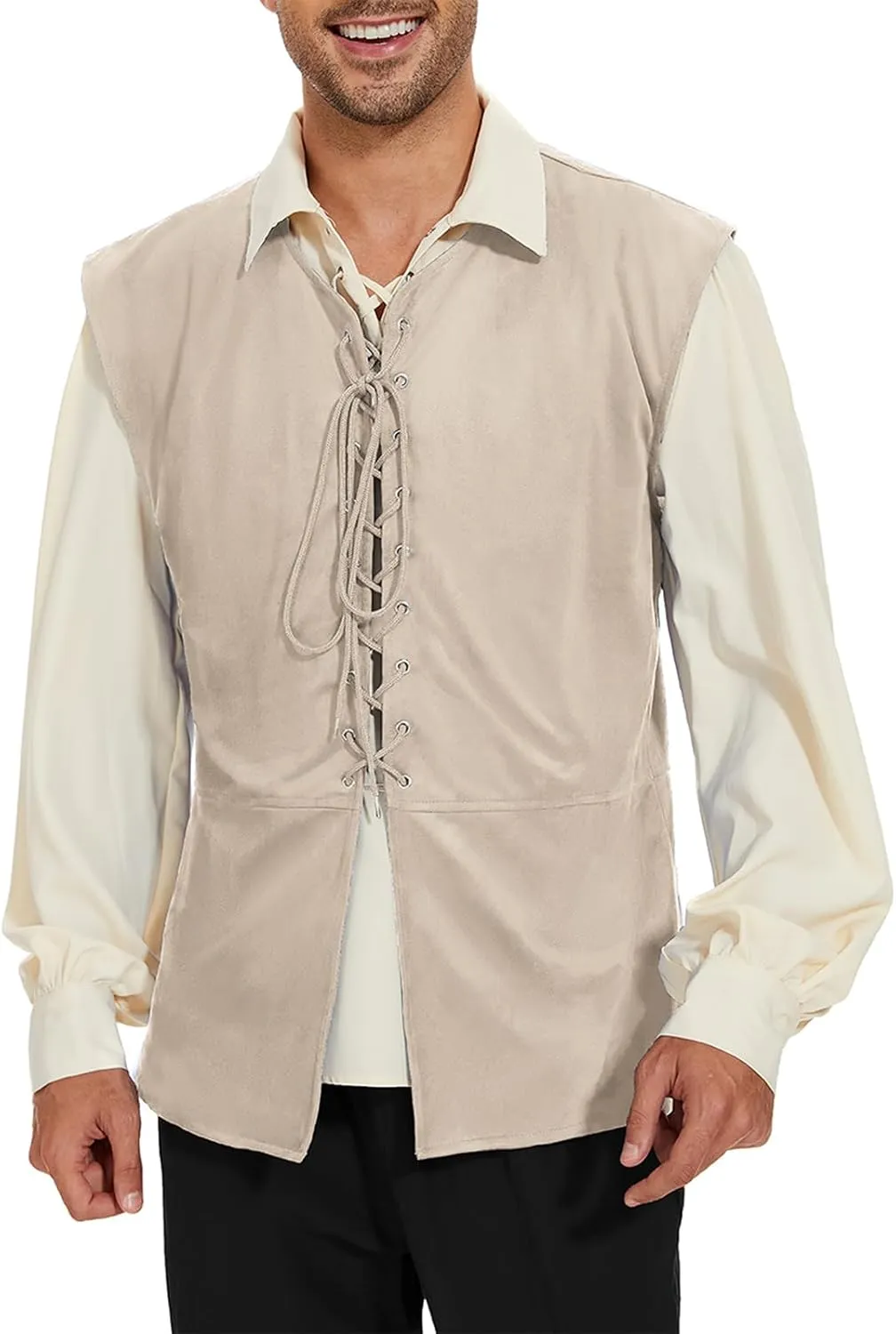 American Trends Renaissance Costume Men Renaissance Vest Costume Medieval Costumes Lace-up Waistcoat Halloween Pirate Vest
