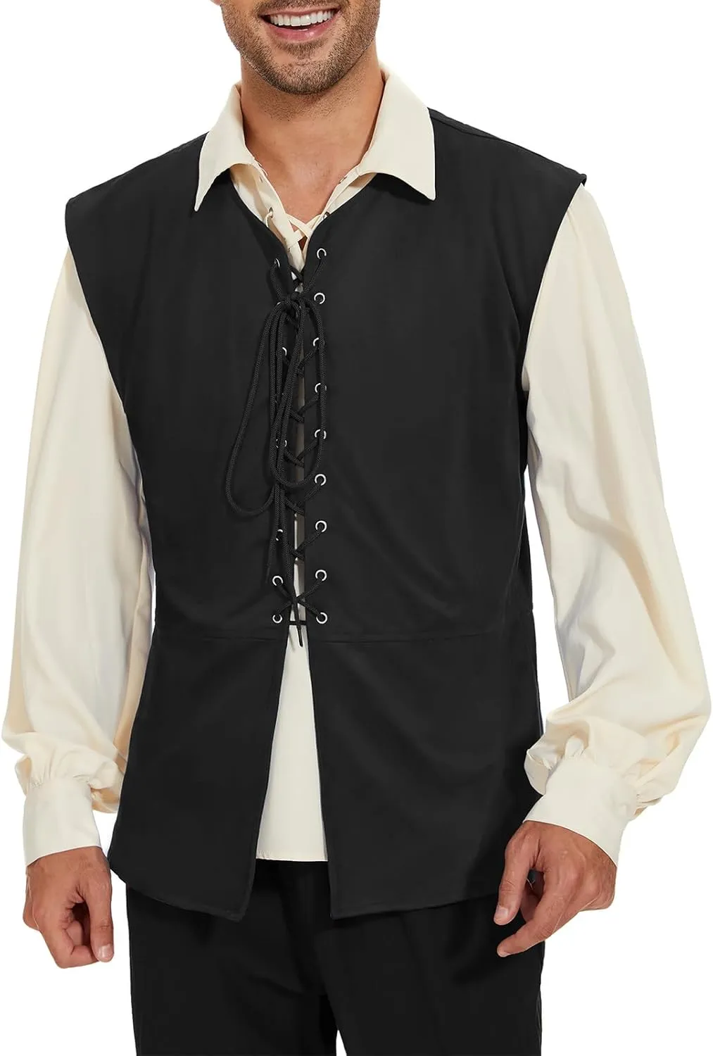 American Trends Renaissance Costume Men Renaissance Vest Costume Medieval Costumes Lace-up Waistcoat Halloween Pirate Vest