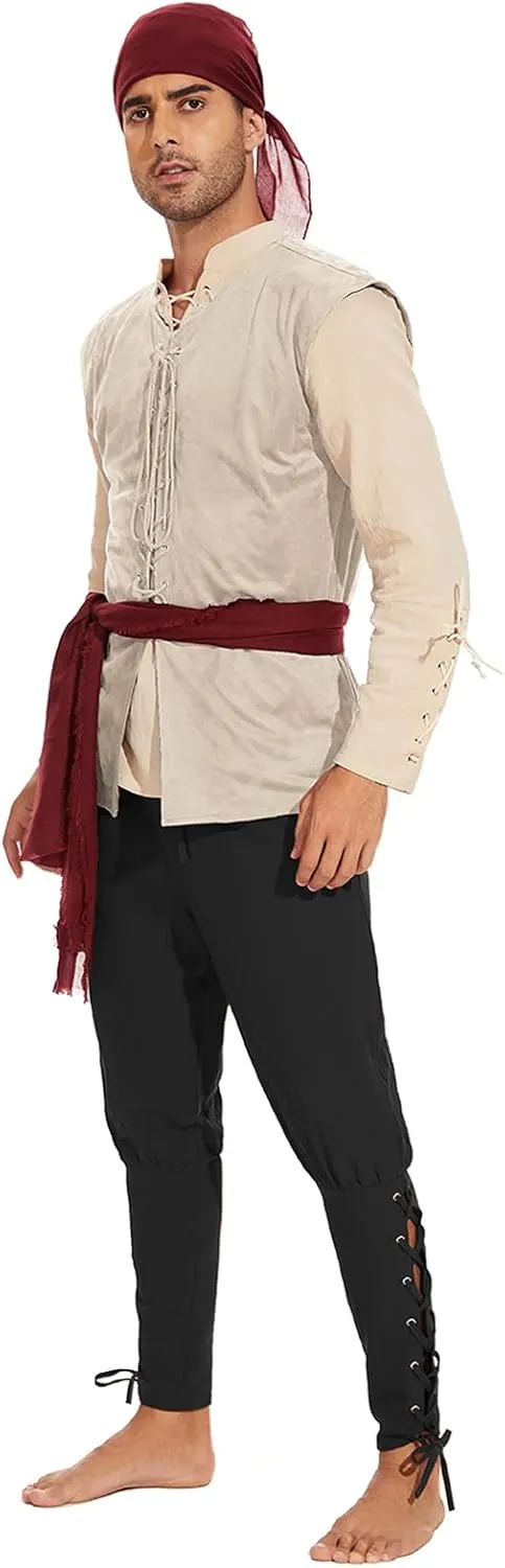 American Trends Renaissance Costume Men Renaissance Vest Costume Medieval Costumes Lace-up Waistcoat Halloween Pirate Vest