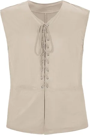 American Trends Renaissance Costume Men Renaissance Vest Costume Medieval Costumes Lace-up Waistcoat Halloween Pirate Vest