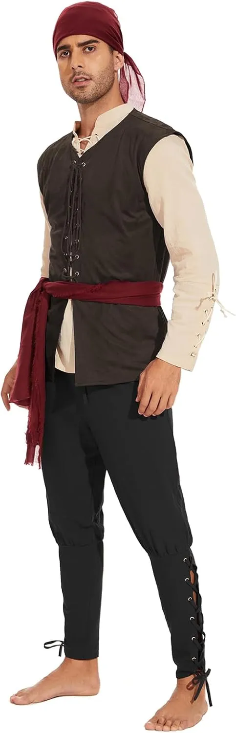 American Trends Renaissance Costume Men Renaissance Vest Costume Medieval Costumes Lace-up Waistcoat Halloween Pirate Vest