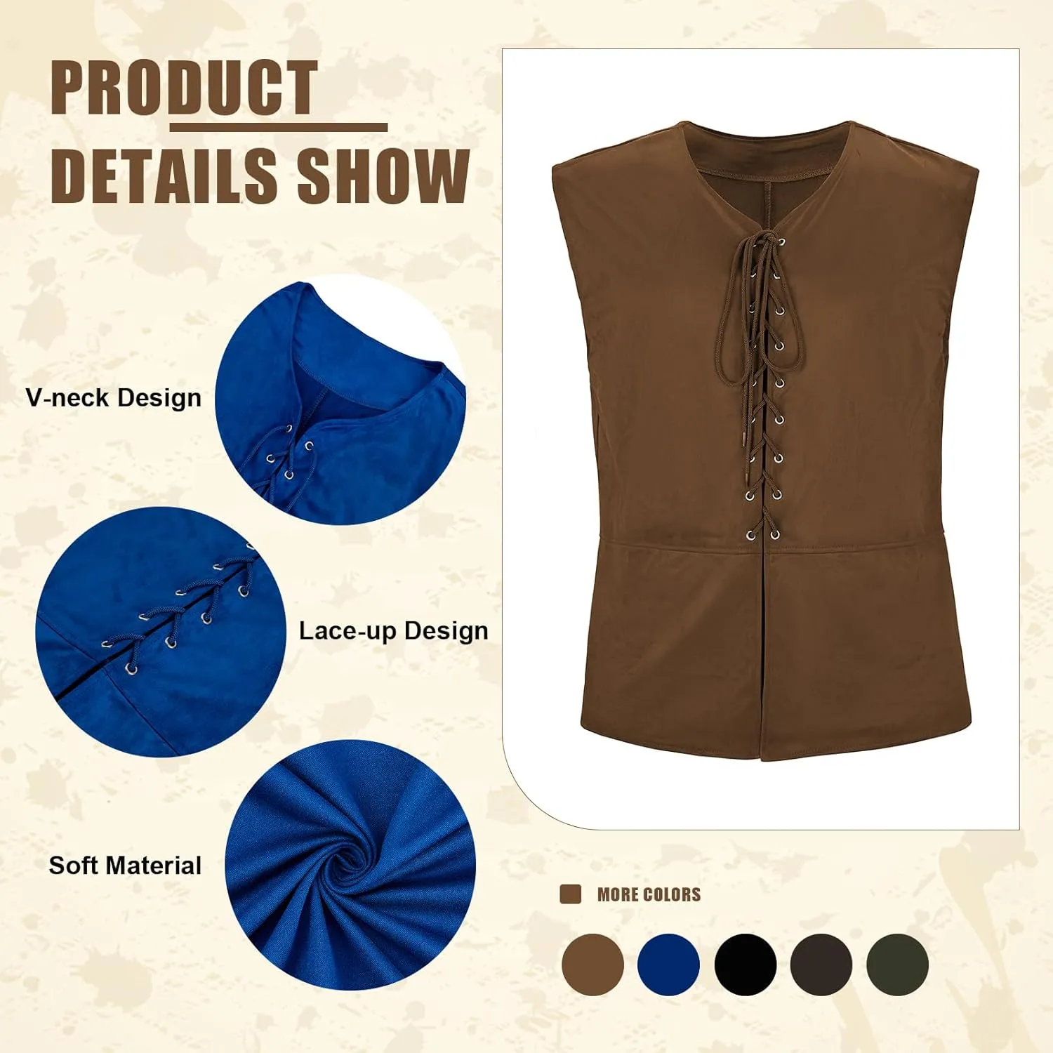 American Trends Renaissance Costume Men Renaissance Vest Costume Medieval Costumes Lace-up Waistcoat Halloween Pirate Vest