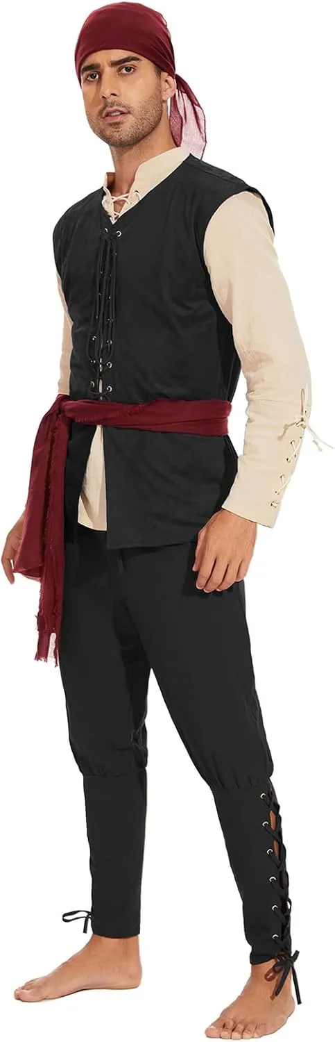 American Trends Renaissance Costume Men Renaissance Vest Costume Medieval Costumes Lace-up Waistcoat Halloween Pirate Vest
