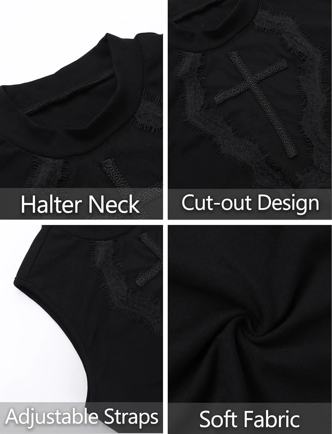 AUBIG Gothic Crop Top for Women Punk Camisole Sleeveless Shirt Lace Alt Emo Girl Blouse Streetwear Workout T-Shirt