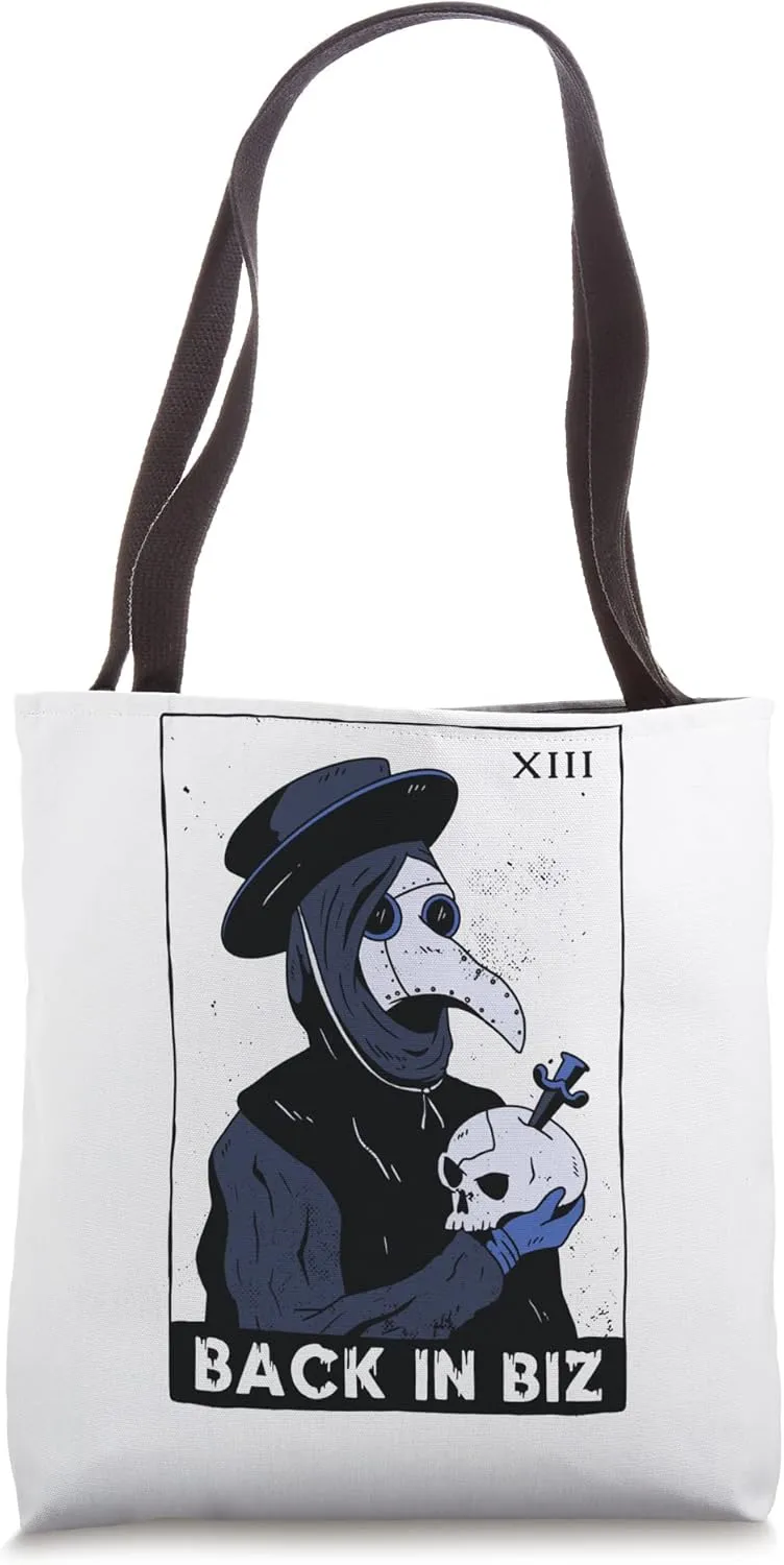 Back in biz Death Plague Doctor Mask Funny Art Design Tote Bag