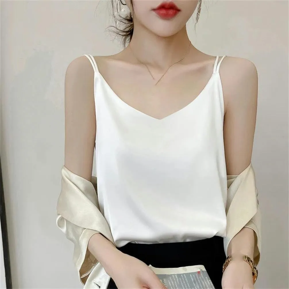 Backless top Women's Flat T-Shirt Casual Camisole Sleeveless V-Neck Pullover Vest Summer T-Shirt Solid Color Outdoor