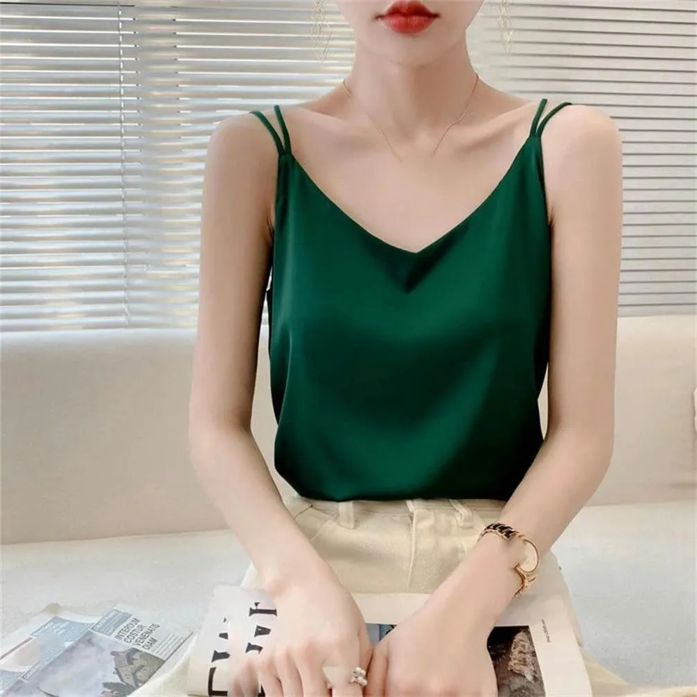 Backless top Women's Flat T-Shirt Casual Camisole Sleeveless V-Neck Pullover Vest Summer T-Shirt Solid Color Outdoor
