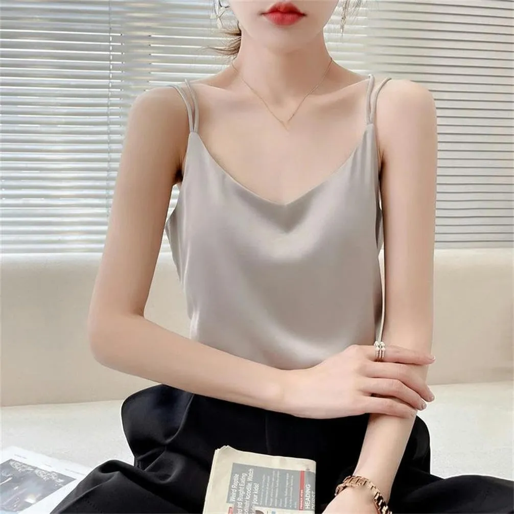 Backless top Women's Flat T-Shirt Casual Camisole Sleeveless V-Neck Pullover Vest Summer T-Shirt Solid Color Outdoor