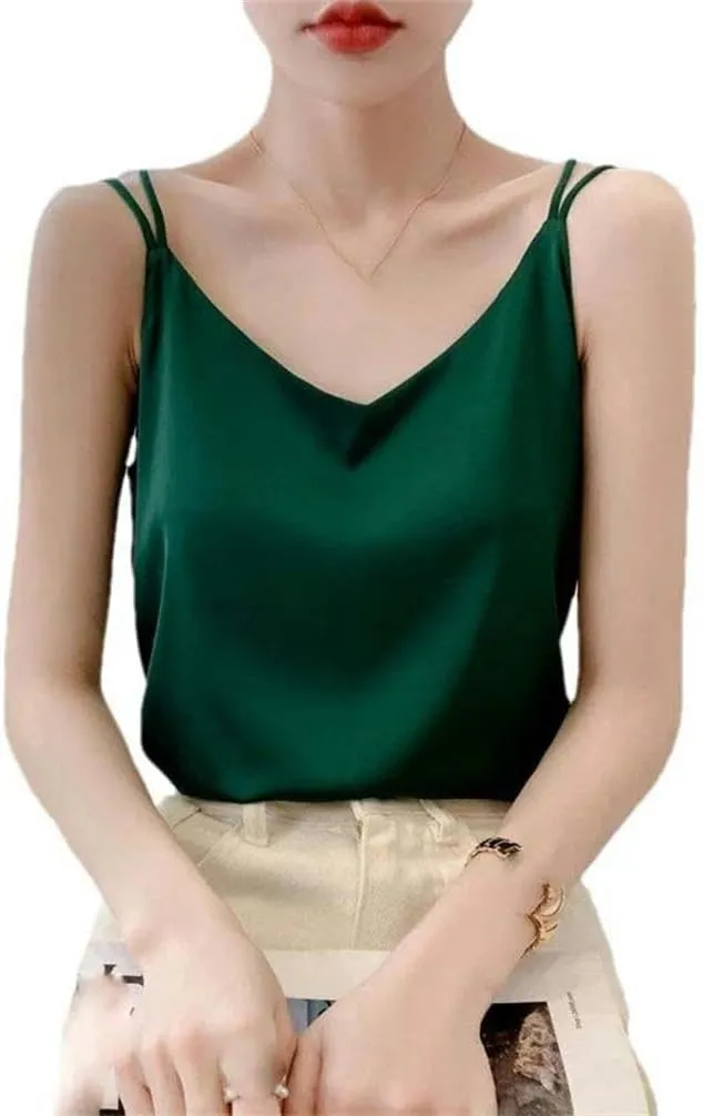 Backless top Women's Flat T-Shirt Casual Camisole Sleeveless V-Neck Pullover Vest Summer T-Shirt Solid Color Outdoor