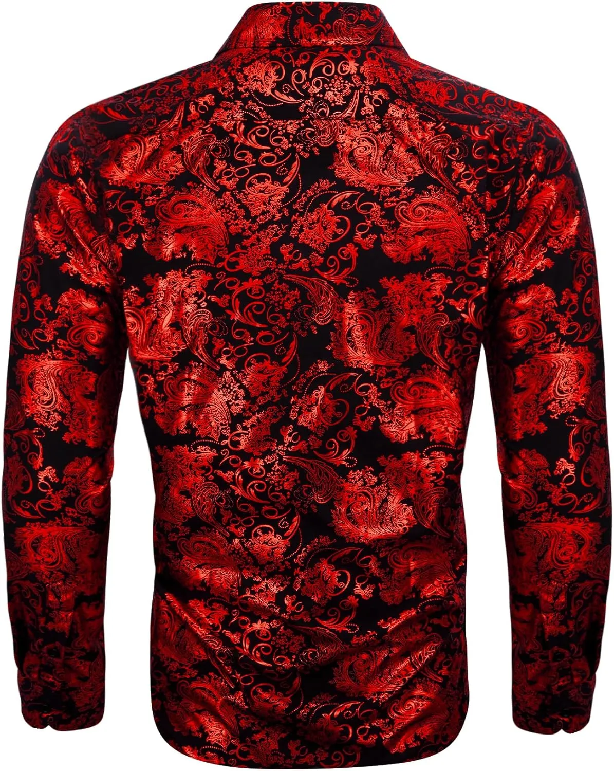 Barry.Wang Men's Disco Dress Shirt Long Sleeve Nightclub Mexico Paisley Floral Shirts Metallic Gothic Shiny Button Down Shirt