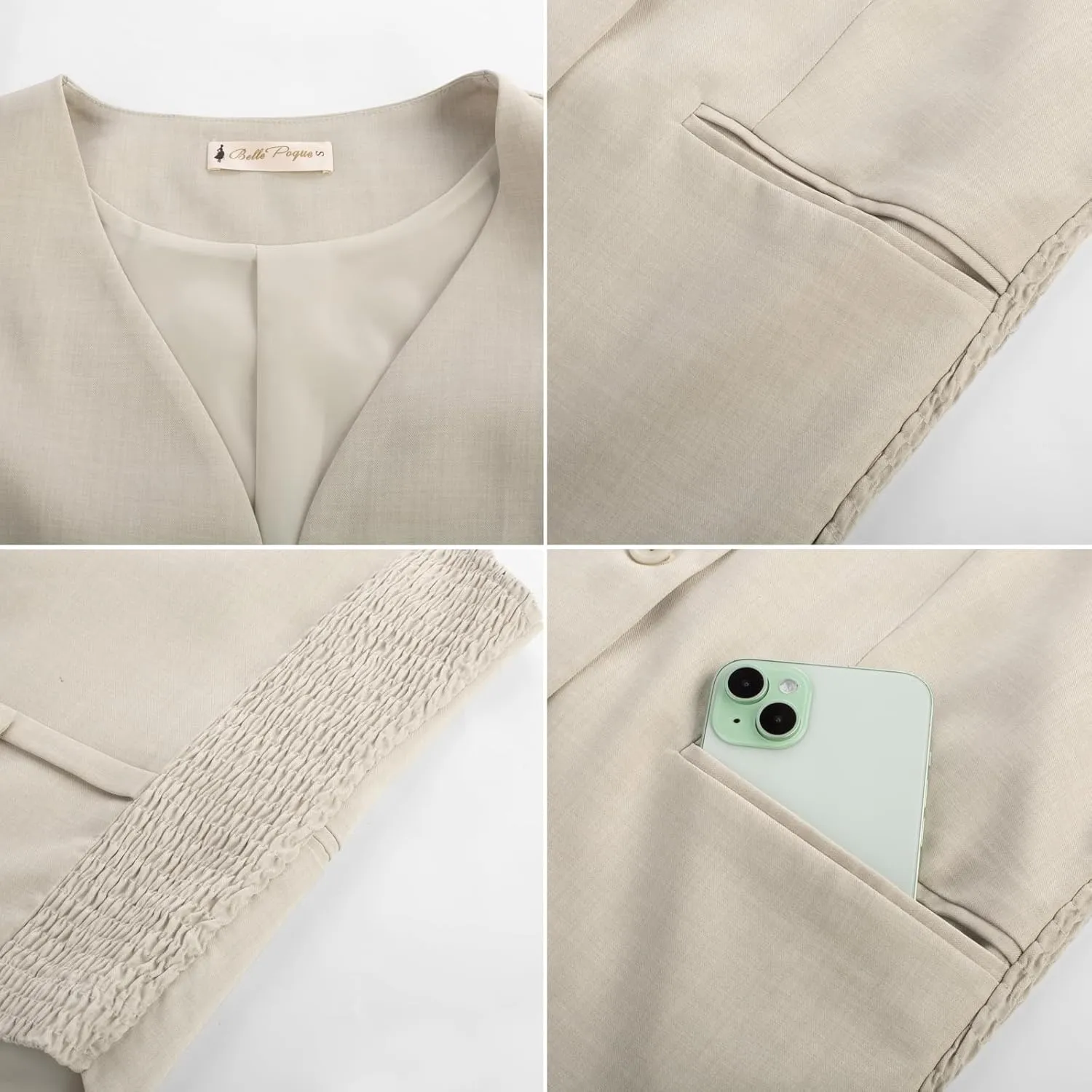 Belle Poque Women Suit Vest Button Down Dressy Vest Tops Waistcoat with Pockets