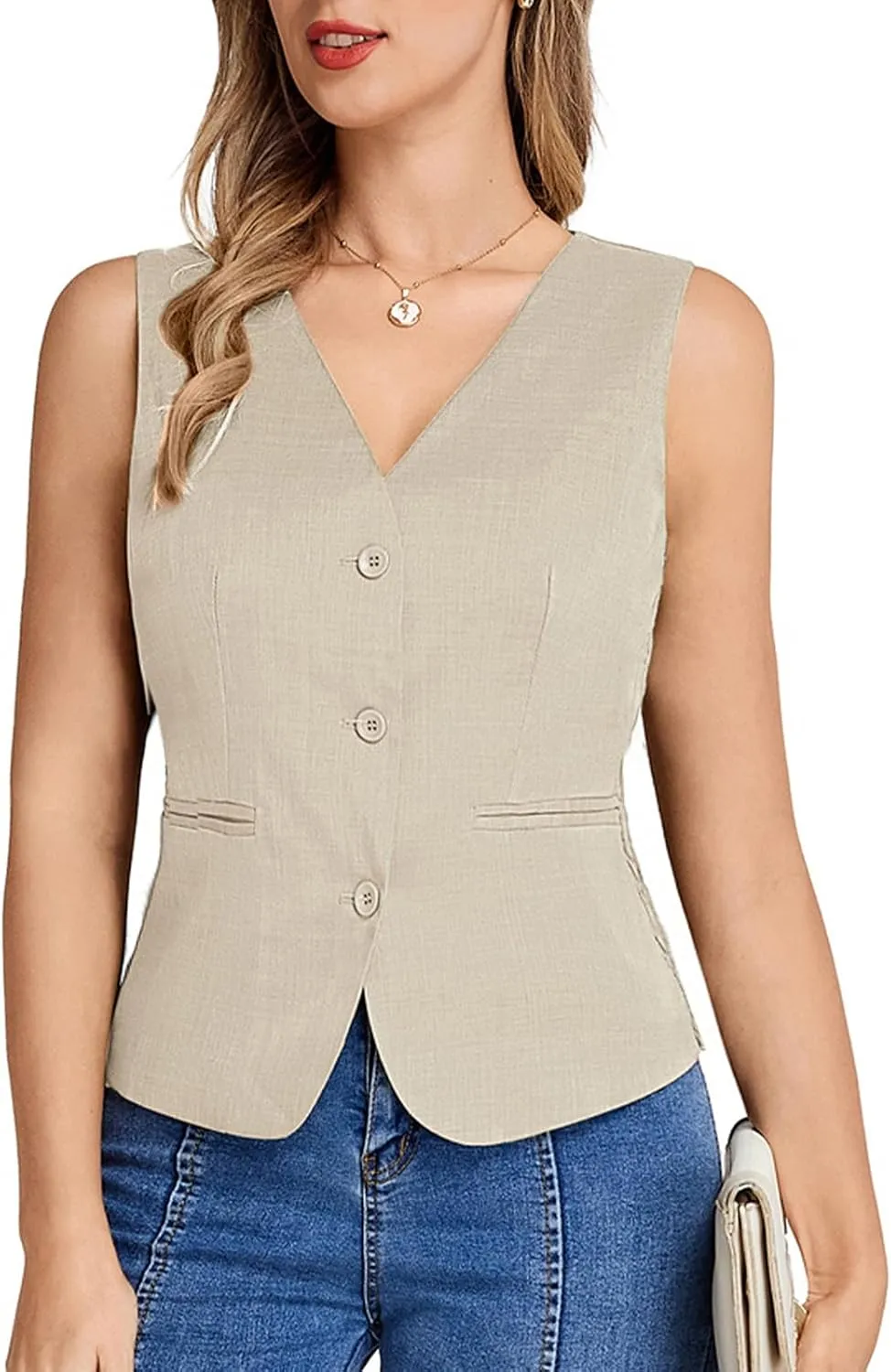 Belle Poque Women Suit Vest Button Down Dressy Vest Tops Waistcoat with Pockets