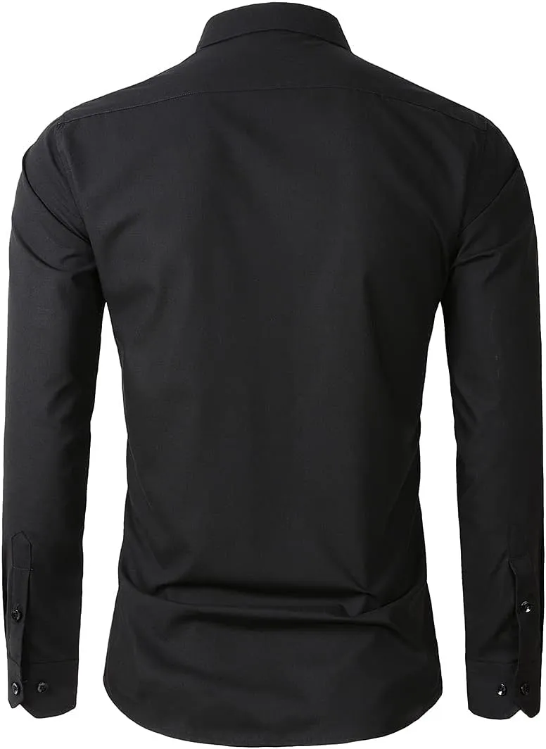 Beninos Mens Slim Fit Solid Point Collar Button Down Dress Shirt