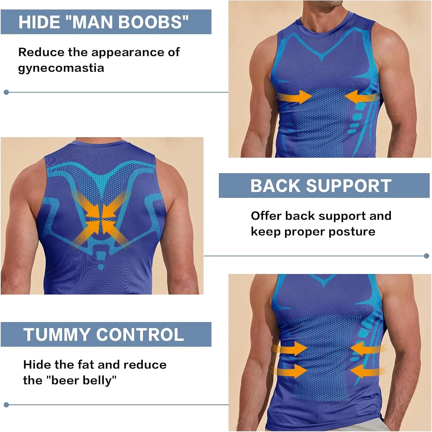 Beotyshow Ionic Shaping Sleeveless Shirt Gynecomastia Compression Shirts Slimming Body Shaper Vest Shapewear Tank Top for Men