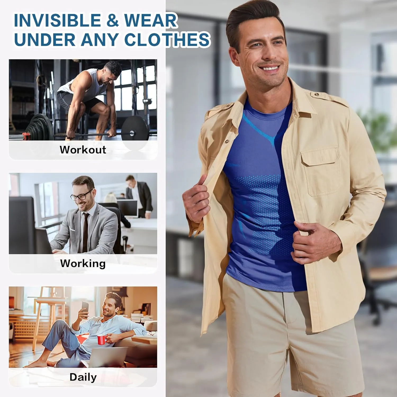 Beotyshow Ionic Shaping Sleeveless Shirt Gynecomastia Compression Shirts Slimming Body Shaper Vest Shapewear Tank Top for Men