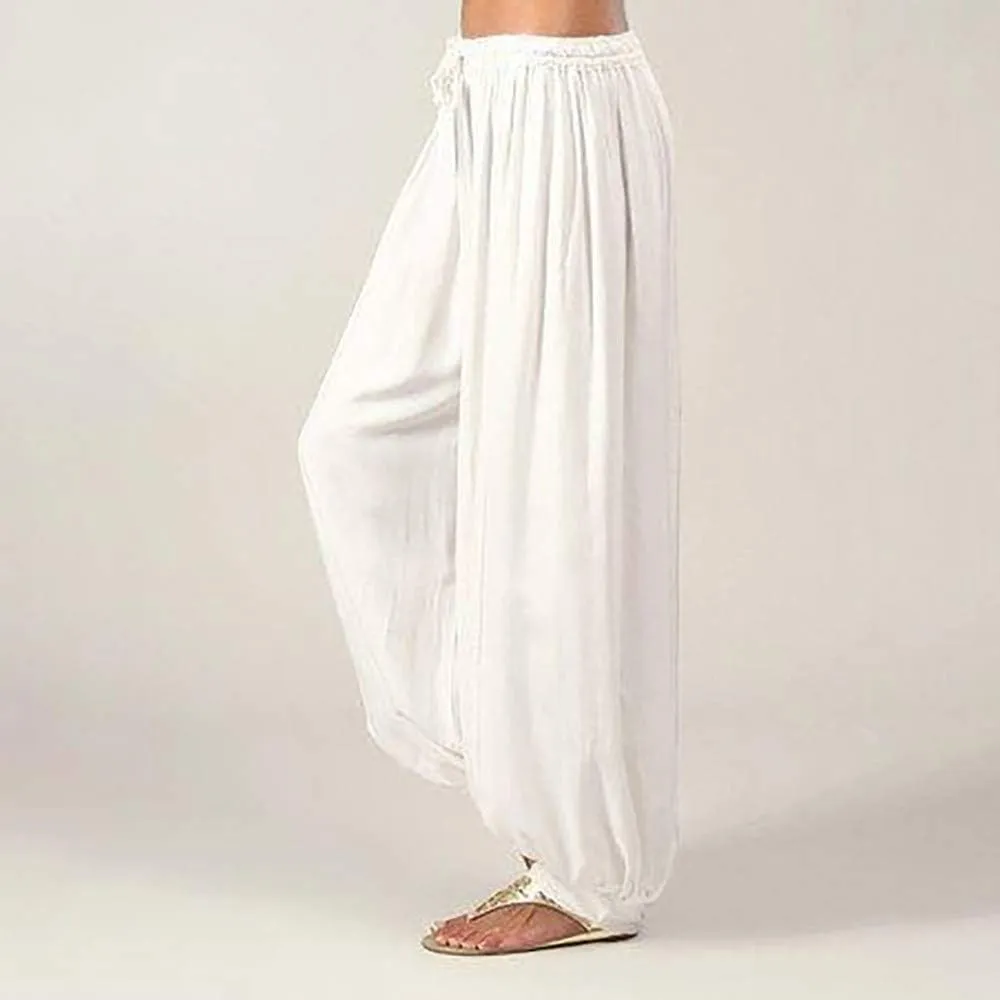 Black Linen Pants Women Plus Size Beach Baggy Wide Leg Pants with Pockets Solid Business Palazzo Pants for Women