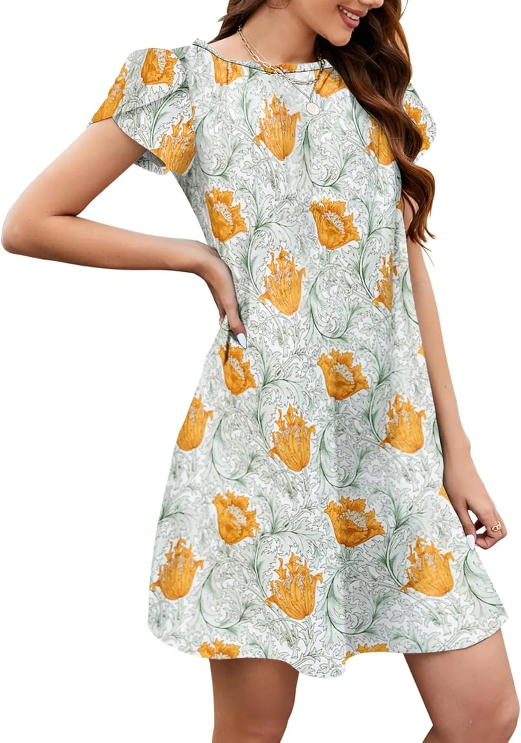 Bluetime Summer Dresses for Women 2025 Beach Boho Sundress Short Sleeve Pockets Loose Casual Tshirt Dress