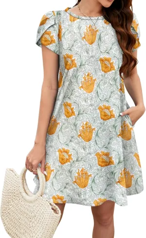 Bluetime Summer Dresses for Women 2025 Beach Boho Sundress Short Sleeve Pockets Loose Casual Tshirt Dress