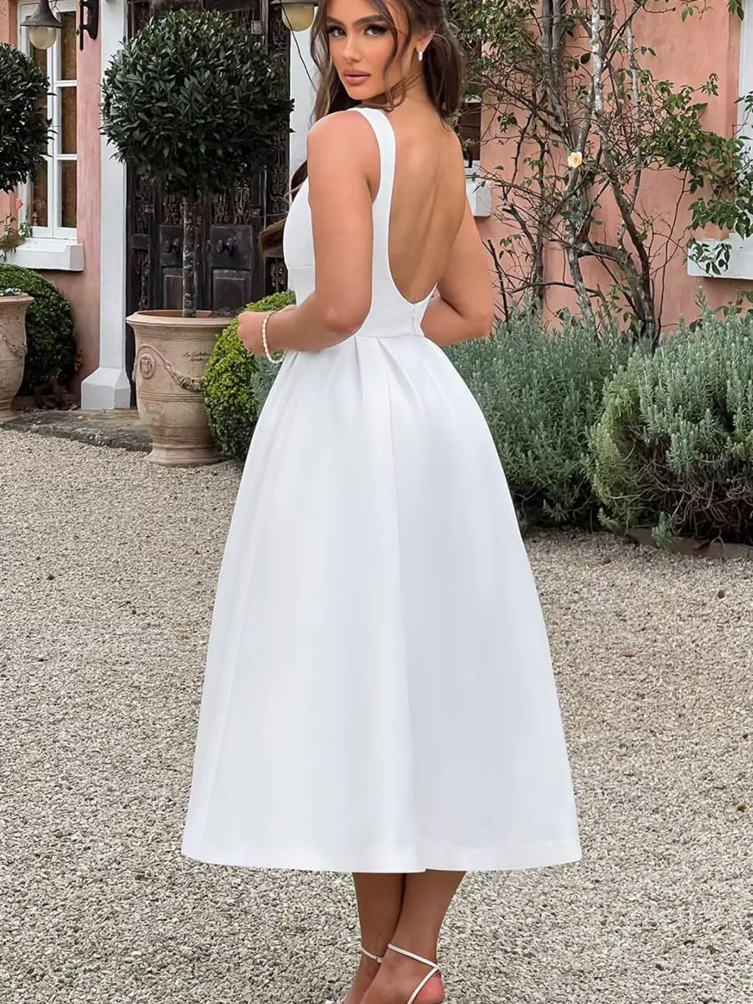 Boat Neck Satin Midi Prom Dresses Tea Length Scoop Back A Line Formal Evening Party Gowns