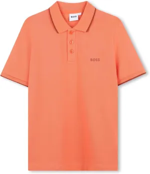 BOSS Boys Short Sleeve Knit Polo Shirt, Soft and Breathable, School Uniform with Striped Collar